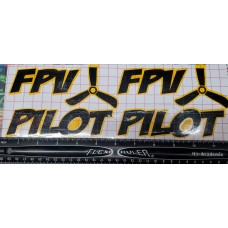 1- PAIR (2pcs) "FPV PILOT” YELLOW / BLACK HIGH QUALITY VINYL DECAL 